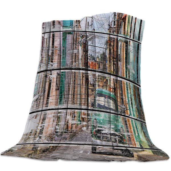 

extra soft flannel fleece blanket wood grain series town road car fluffy & shaggy plush bed blanket warm & breathable throw
