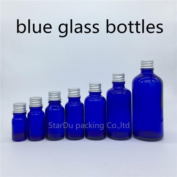 

storage bottles & jars 5ml 10ml 15ml 20ml 30ml 50ml 100ml blue glass bottle, essential oil bottle with aluminum cover perfume 100pcs/lot
