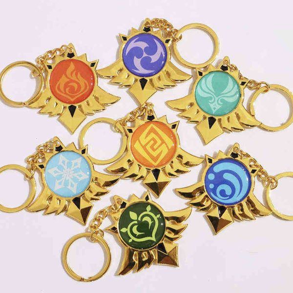 Jogo Genshin Impact Mondstadt Vision Cosplay Pendnat Keychain 7 Element Weapons The Key Key Chaveiro Presentes Y1231