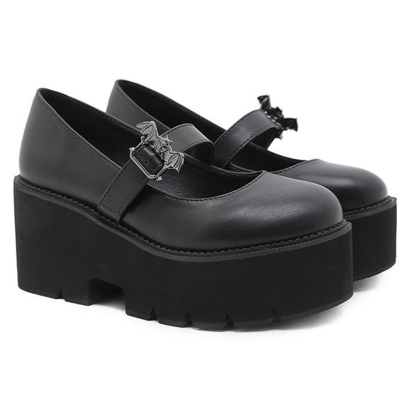 

dress shoes vintage lolita bat platform mary jane women block heels gothic punk style black pumps plus size 43