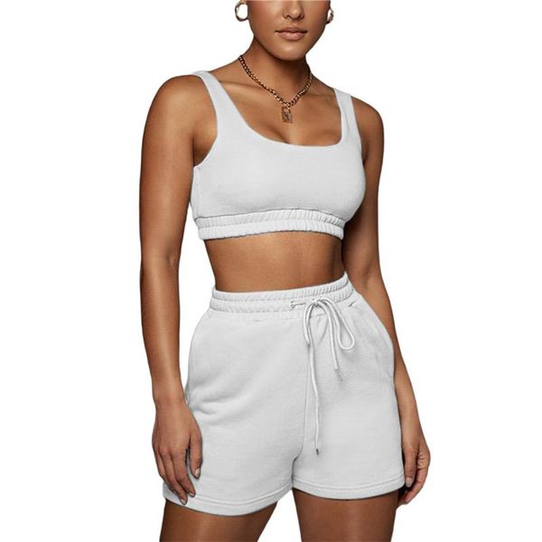 

women's tracksuits women sport shorts set two piece outfits casual tank sleeveless crop + high waist drawstring short pants tracksuit, Gray
