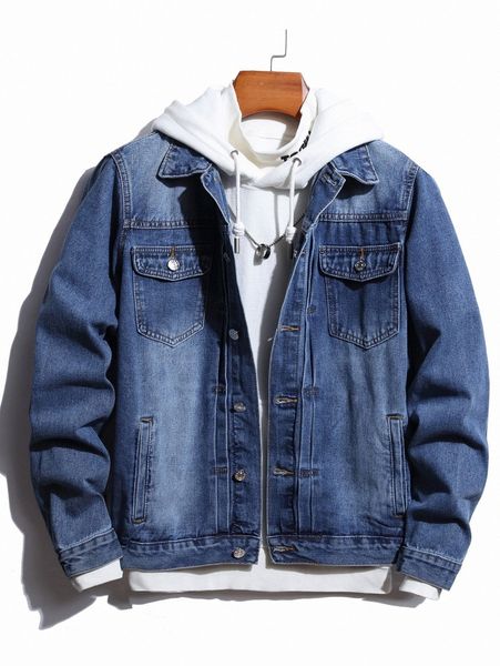 

men flap pocket denim jacket without hoodie z7qd#, Blue
