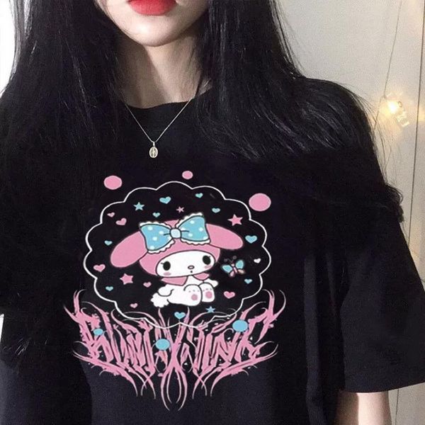 

women's t-shirt apanese cartoon cute print short-sleeved soft sister summer student loose harajuku gothic women shirts, White
