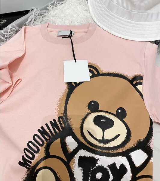 

spring summer baby boys girls t-shirts cotton kids clothing short sleeve t shirt children round collar ink splash bear pattern tees big size, Blue