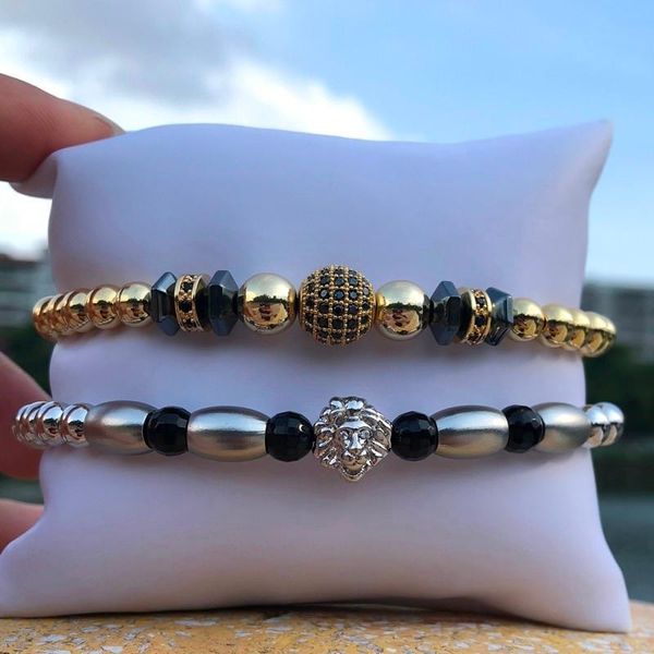 

charm bracelets 2021 fashion lion bracelet men classic pave cubic zirconia disco ball pendant for punk jewelry gift, Golden;silver