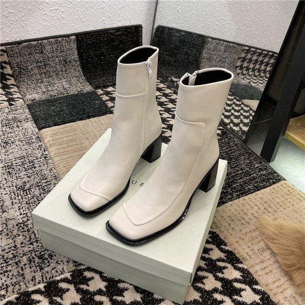 

boots party short retro black booties woman winter autumn western women 2021 fashion ankle cowboy white shoes
