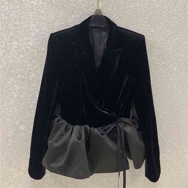 

women's suits & blazers [ewq] korea chic elegant silk velvet + hem stitching bud edge lace up fit black suit blazer coat female 16e4346, White;black