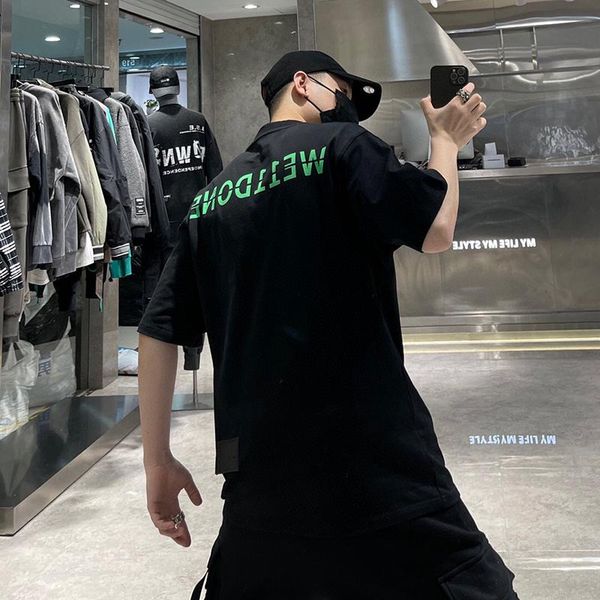 

women's t-shirt 2021 high street we11done hip hop pure cotton fashion streetwear round neck casual loose short sleeve t shirt, White