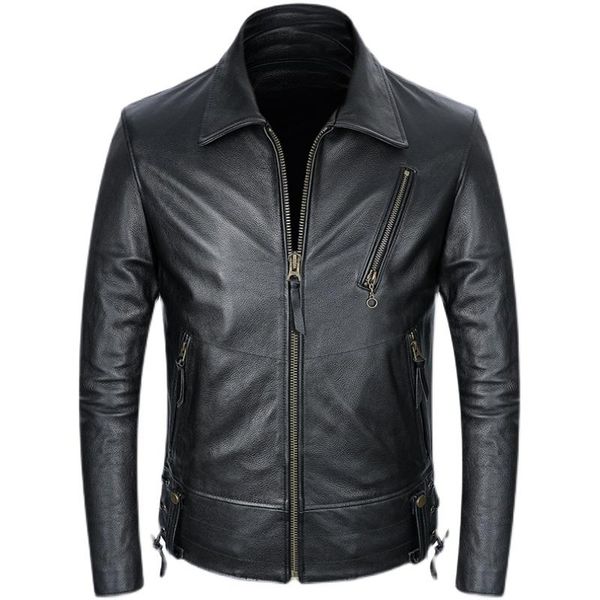 

men's jackets riding genuine leather jacket men motorcycle biker real coat cowhide slim fit short style outdoor casual, Black;brown