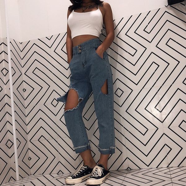 

women's jeans for blue loose vintage female fashion high waist style baggy mom pants casual 4p6w