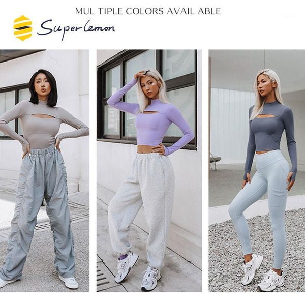 

hollow out skinny crop long sleeve shirt yoga outfit