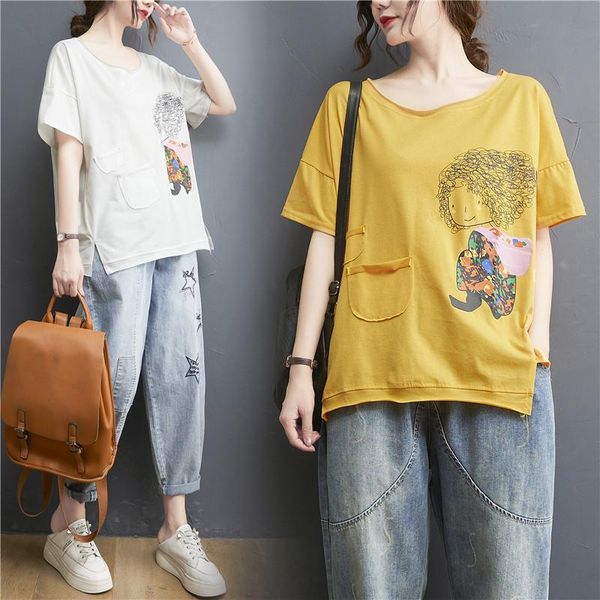 

women's t-shirt big size summer women fashion kawaii girl print tee ladies female plus large short sleeve cotton femme casual t shirt, White