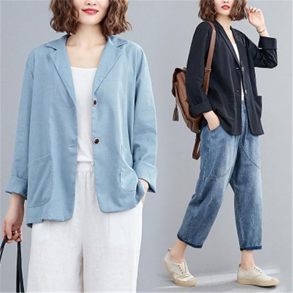 

women's suits & blazers 2021 spring fashion high-quality cotton and linen literature art large size ladies casual suit loose trend h136, White;black