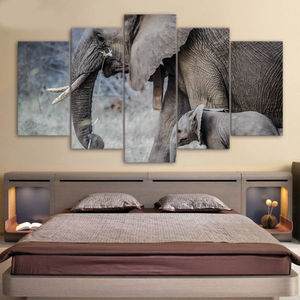 

hd printed elephants walk young trunk tusks painting canvas room decor print poster picture canvas(no frame)