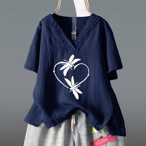 

women's t-shirt hearts women t-shirts casual print v-neck loose pullover oversize clothing female ropa mujer, White