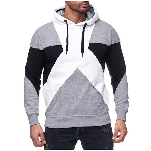 

men's hoodies & sweatshirts hoodie jacket men casual color splice long sleeve round neck drawstring blouse brand sweetshirts moletom#4, Black