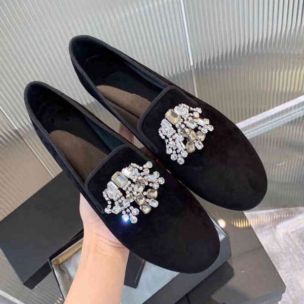

dress shoes mocassins de couro femininos veludo com strass, luxuosos, sem cadarÃ§o, casual, sapatos pretos para mulheres, baixos t4su, Black