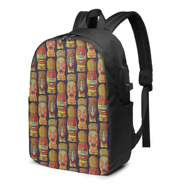 

backpack watercolor tiki masks women men usb charge school bag for girl boy travel lapbookbag daypack