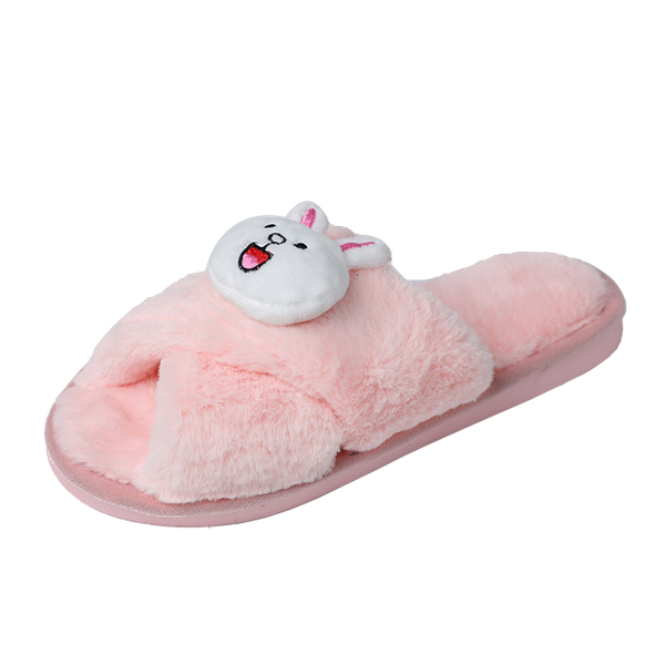 

autumn and winter women's shoes cute cartoon warm home one-word cotton slippers indoor, Black