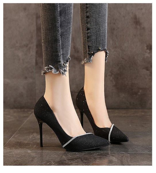 

dress shoes pointed toe bling rhinestone thin heels designer comfortable office & career fashion shallow non-slip women party, Black