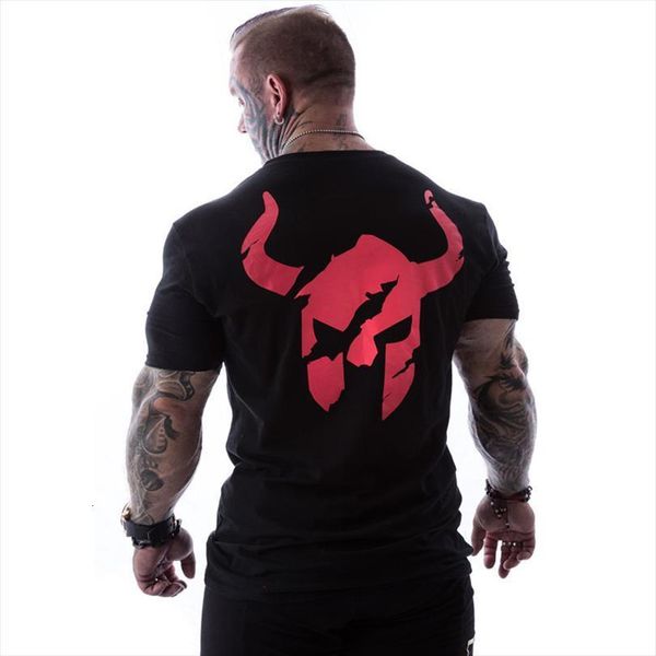 

casual fashion black print gyms men fitness bodybuilding workout cotton male tee crossfit clothing, White;black