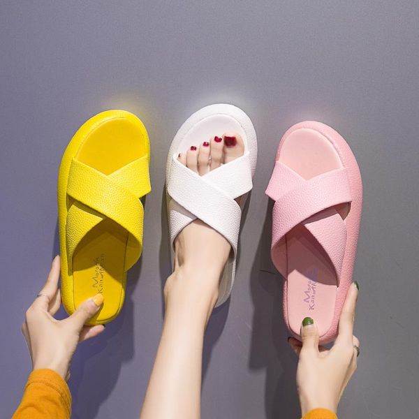 

slippers .2021 summer fashion simple solid color casual women comfortable wild thick sole slippers., Black