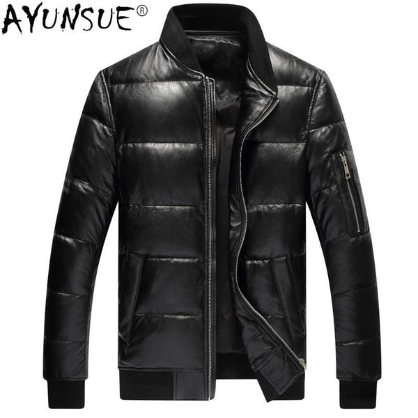 

men's leather & faux ayunsue 2021 real sheepskin jacket men clothing winter down jackets 5xl thick warm clothes chaqueta hombre lxr379, Black