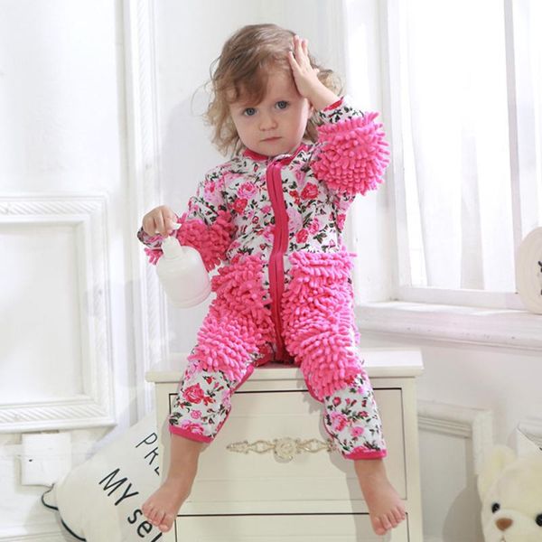

0-24months new convenient mop clothes newborn baby girls boys crawling baby floral mop onesie romper jumpsuit rompertjes m4, Blue