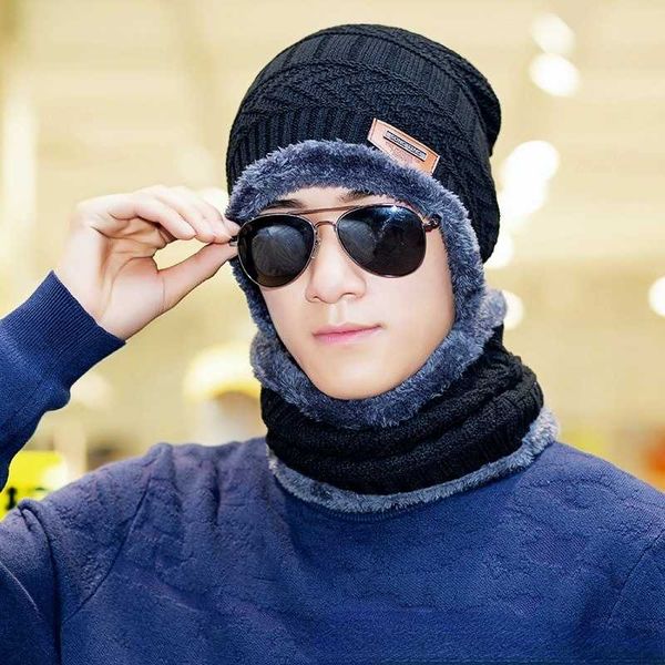 

cycling caps & masks knitted hat winter plus velvet solid color outing bib, Black