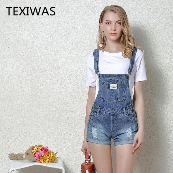 

women's jeans texiwas plus size holes overalls women denim playsuit straps shorts romper casual lady female, Blue