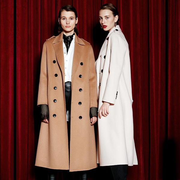 

women's wool & blends shzq high end double-sided cashmere overcoat middle and long 2021 british style white 100% jacket, Black