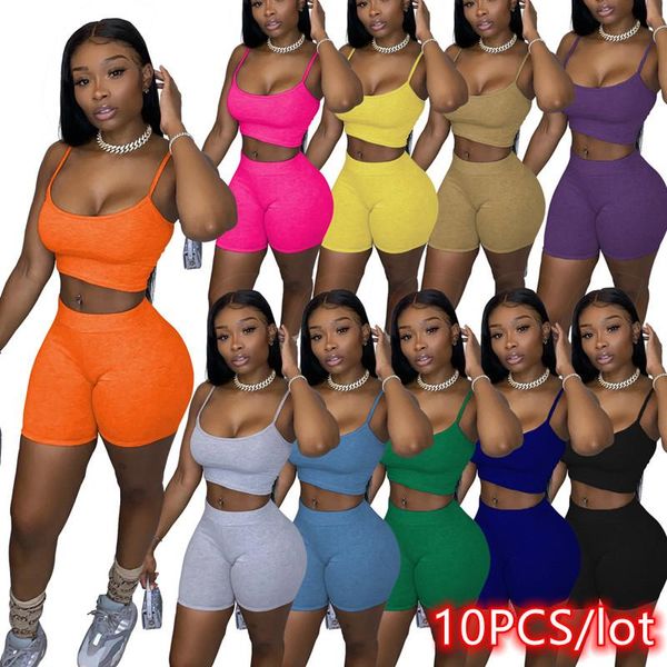 

women's tracksuits 10pcs women sportswear fitness gym two piece set crop + body shorts lounge activewear club outfits bulk item wholesa, Gray