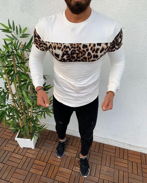 

men autumn winter warm pullover leopard sports sweatshirt long sleeve sweater men's sweaters, White;black