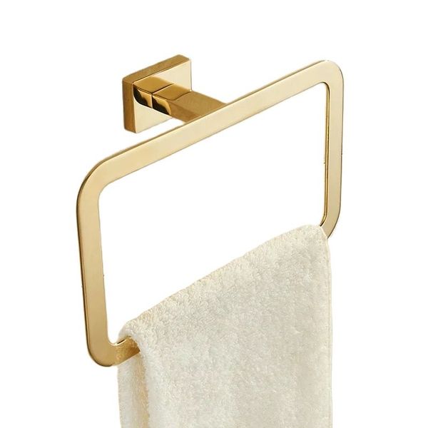 

gold towel rings square shape wall mounted bathrobe holder polished stainless steel bar rack bathroom accessories
