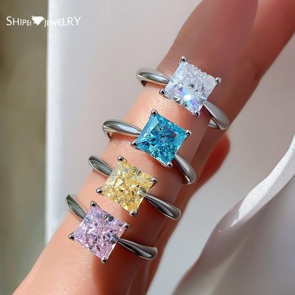 

cluster rings shipei 925 sterling silver pink sapphire created moissanite aquamarine citrine gemstone party luxury ring for women fine jewel, Golden;silver