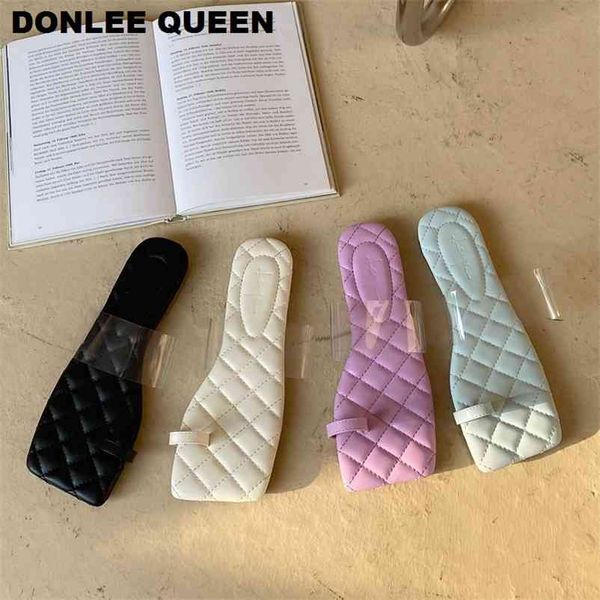 

brand square toe slipper flat casual slide embroider sandal beach flip flops clear pvc slipper for summer shoes 210619, Black