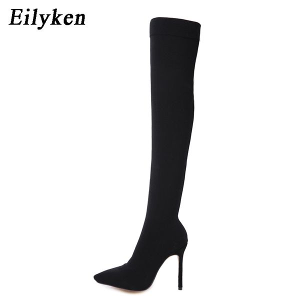 Eilyken 2021 Moda Techo Tecido Sock Botas Ponty Toe De Toe Sobre-Joelho Coxa Alta Pointed Toe Woman Boot Tamanho 35-42 EWRW3223