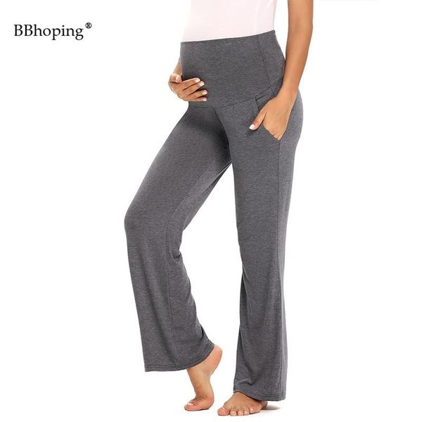 

maternity pants stretchy comfy wide/straight versatile soft palazzo elastic pregnancy lounge trousers with pockets women bottoms, White