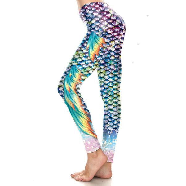 

overseas women's printed leggings fishscale mermaid, Black