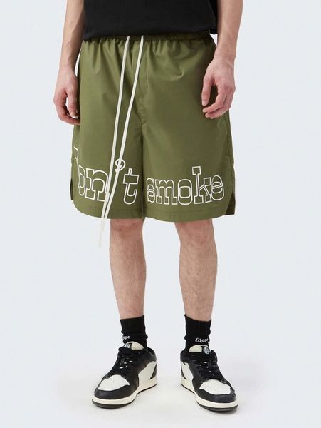 

men letter graphic drawstring waist shorts y3rd#, Black