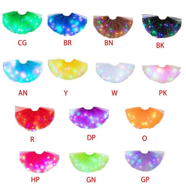 

kids girls led light up glitter star sequins ballet dance tulle tutu skirt 3-12t