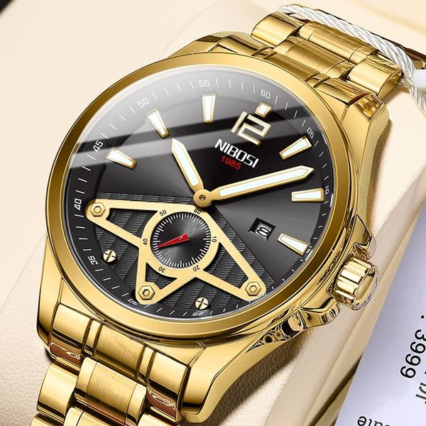 

wristwatches nibosi 2022 fashion mens watches waterproof date clock gold watch for men quartz wristwatch relogio masculino, Slivery;brown