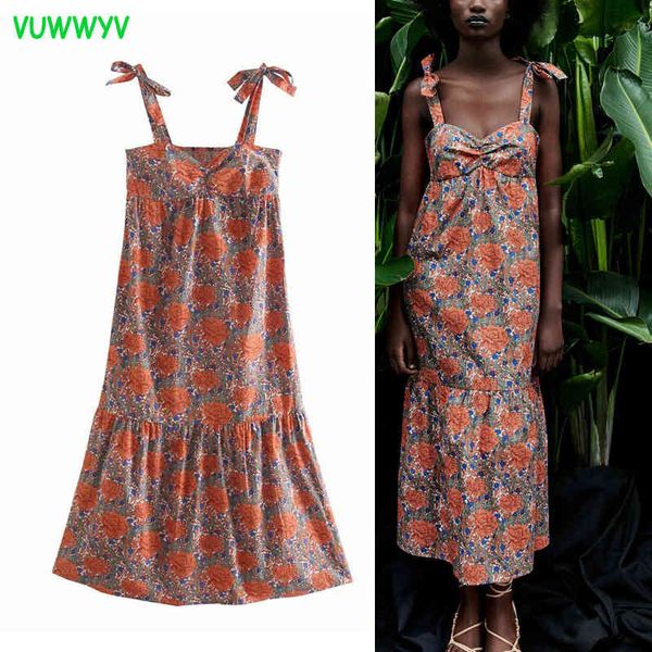 

vintage red floral print poplin dress women summer backless wide straps midi woman elegant elastic ruffle vestidos 210430, Black;gray