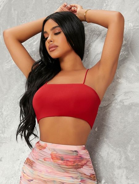 

stretch-knit cropped cami d1ys#, White