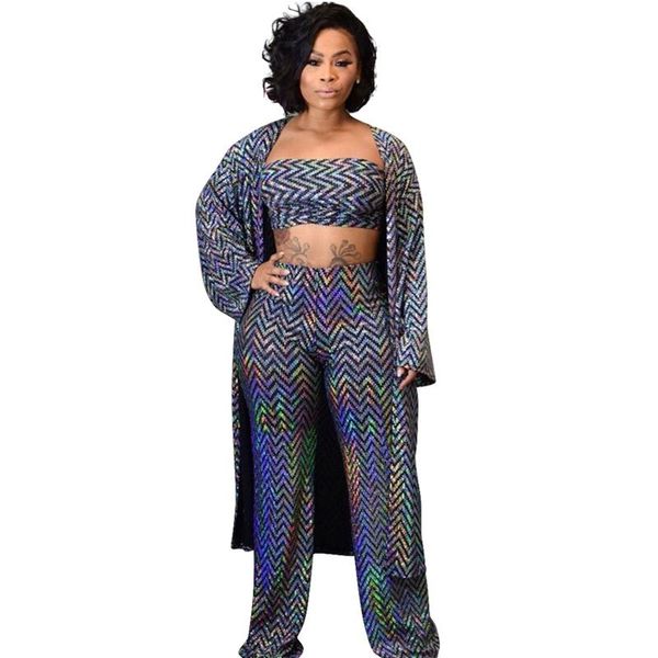 

sequin plus size women sets clothes club outfits cardigan crop wide leg pants suit three piece co ord matching women's two, White