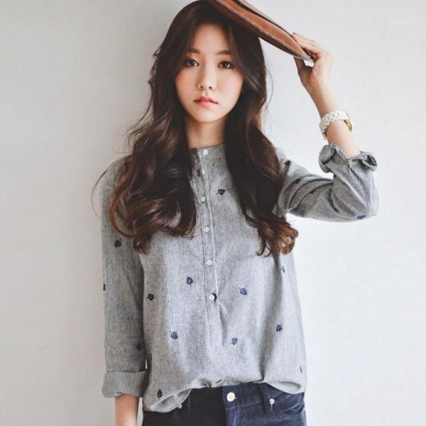 

women's blouses & shirts 2021 cotton regular broadcloth solid plus size blusa spring korean version loose casual shirt stand collar sle, White