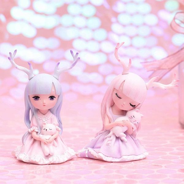 

decorative objects & figurines resin craft deer horn decoration pretty girl sculpture home deskornament car accessories gift a4178