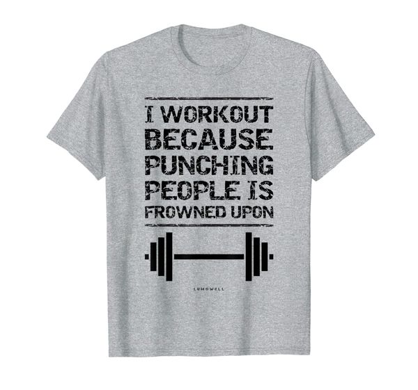 

funny workout shirts i workout because punching people shirt, White;black