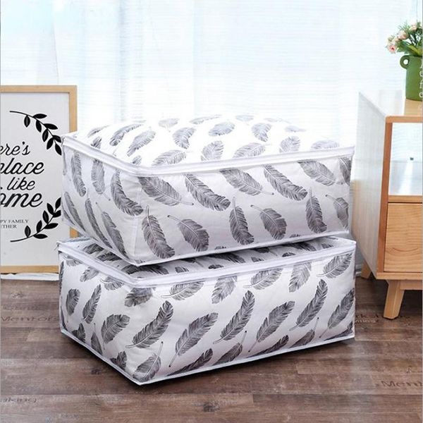 

storage bags foldable quilt bag feather print home clothes pillow blanket travel luggage organizer