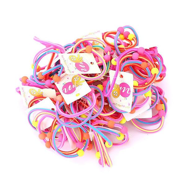 

hair accessories japanese korean cartoon children's ring cute little girl baby round beads head rope rubber band ornament, Slivery;white